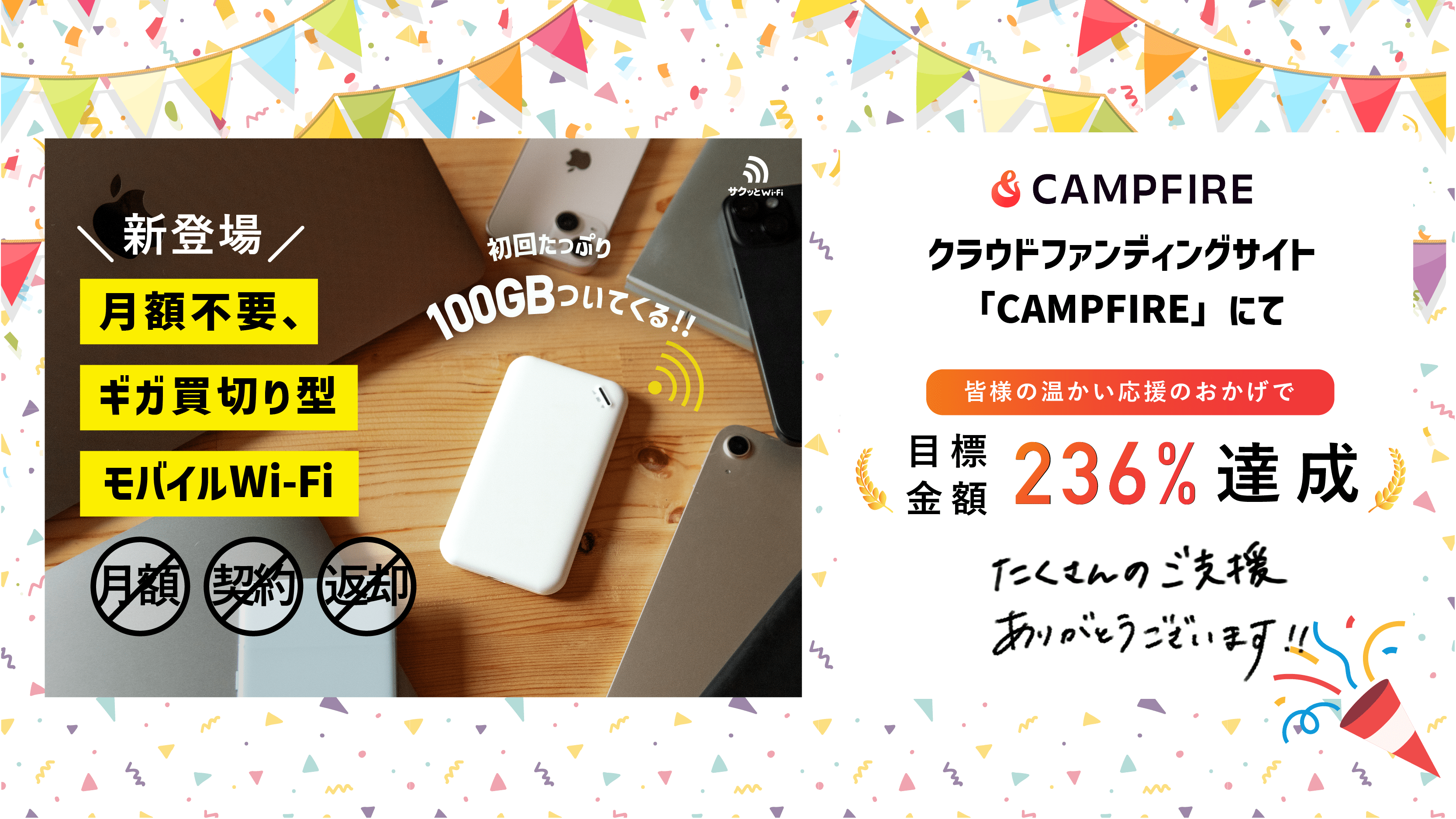 CAMPFIREで目標236％達成！300%達成で海外ギガチャージ15%OFF決定！