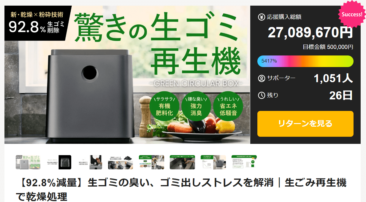 1時間に1台売れている生ゴミ再生機、目標金額5,400%達成！